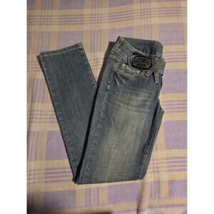 Carmim Womens Y2K Low Rise Blue Jeans Size 27 Metal Belt Buckle Skinny Denim